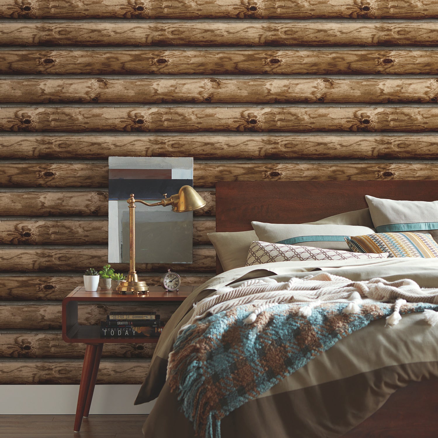 Cabin Logs Peel and Stick Wallpaper in a room setting