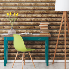 Cabin Logs Peel and Stick Wallpaper in a room setting