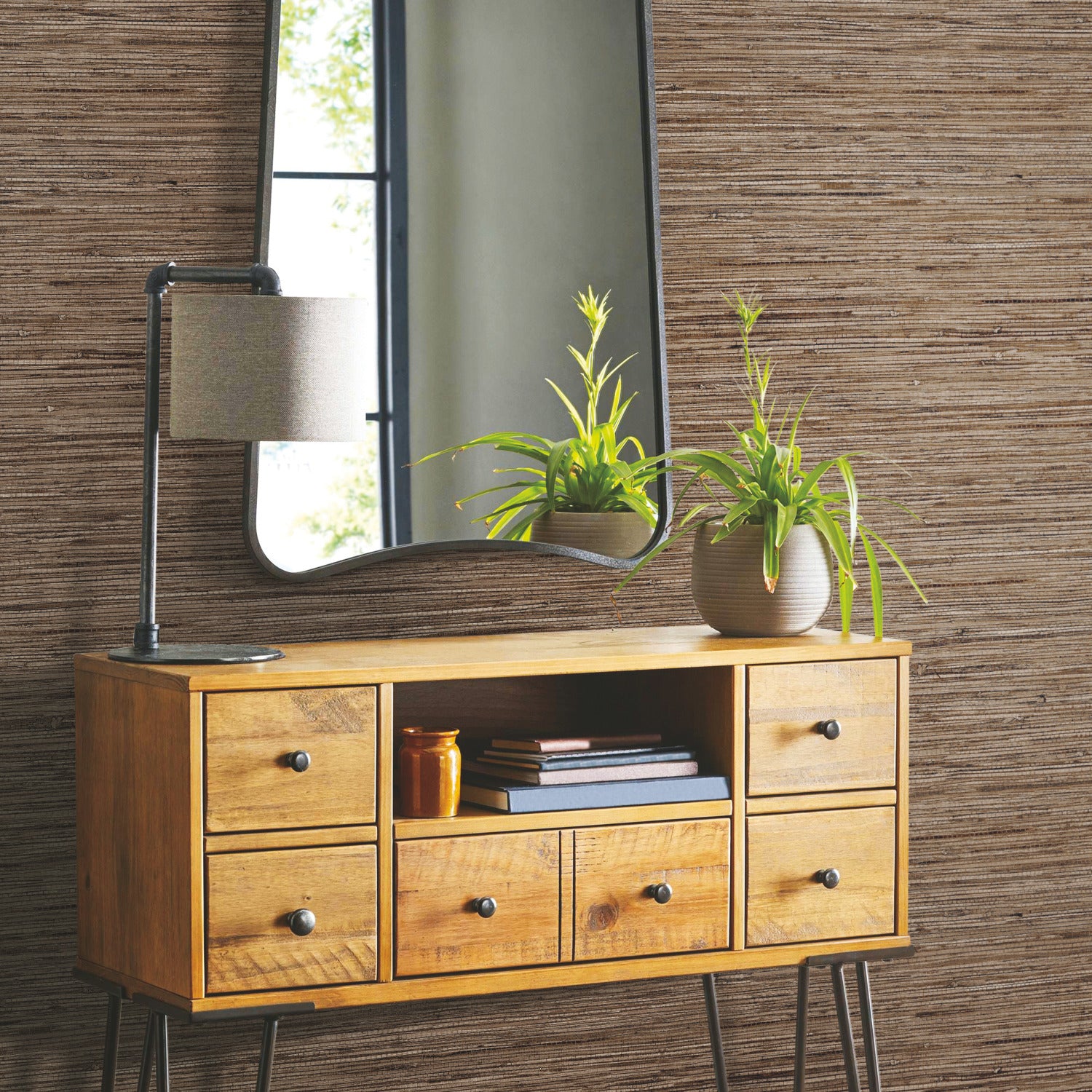 Faux Grasscloth Peel and Stick Wallpaper in a room setting