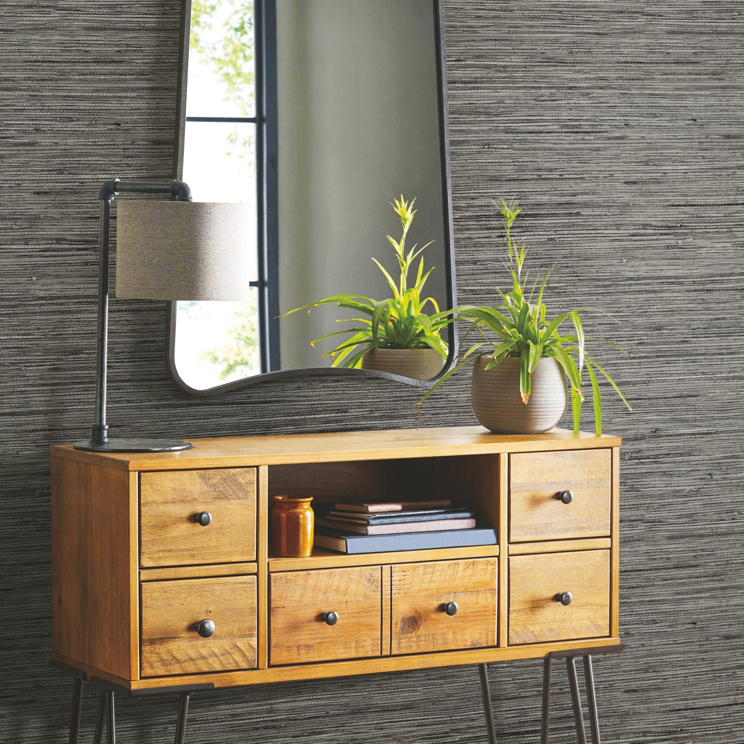 Faux Grasscloth Peel and Stick Wallpaper in a room setting