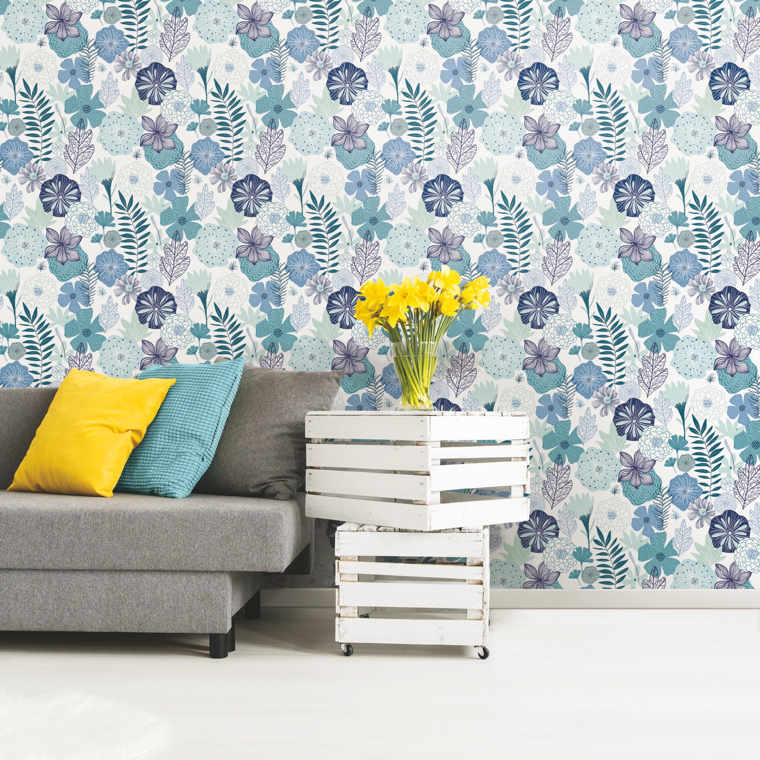 Perennial Blooms Peel and Stick Wallpaper in a room setting