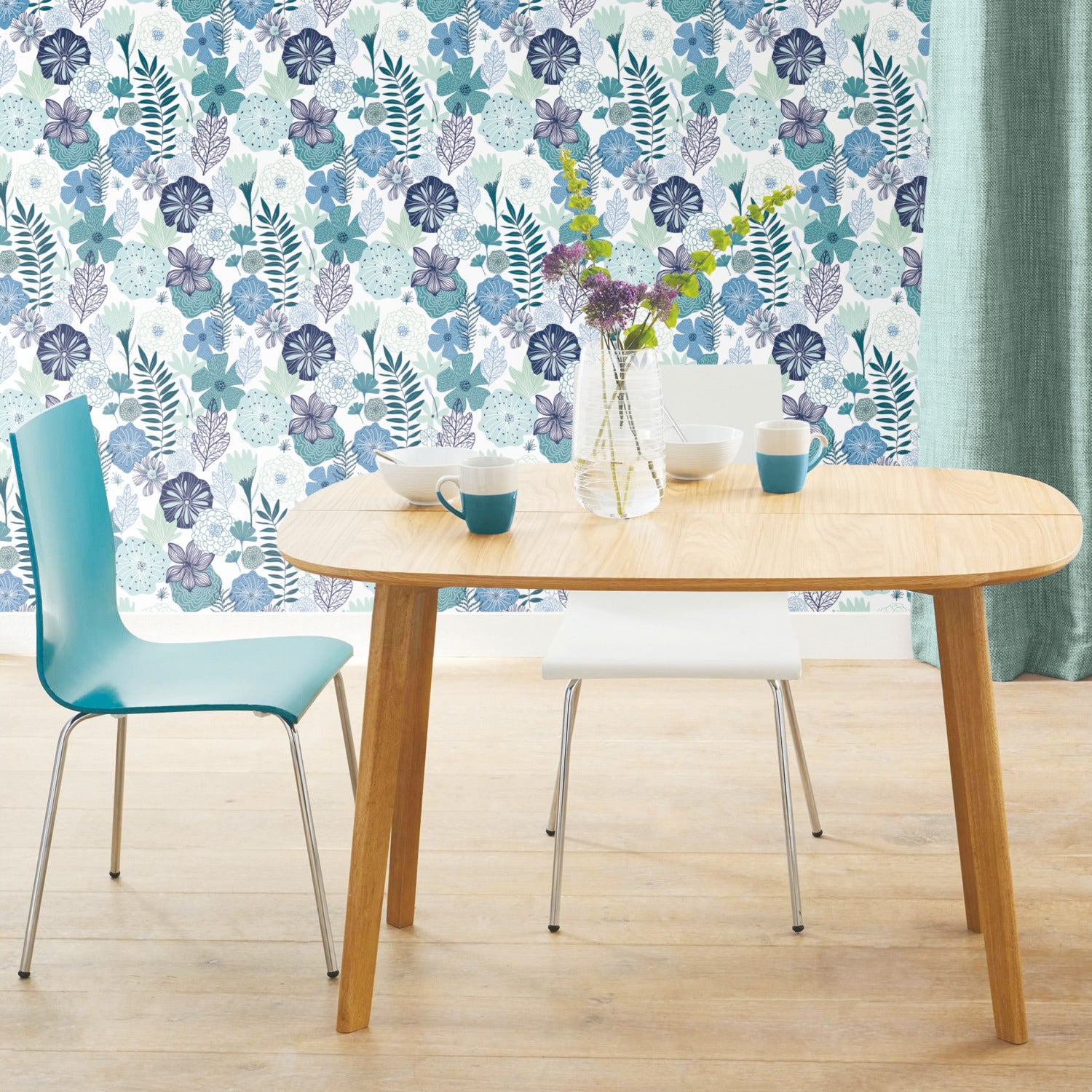 Perennial Blooms Peel and Stick Wallpaper in a room setting
