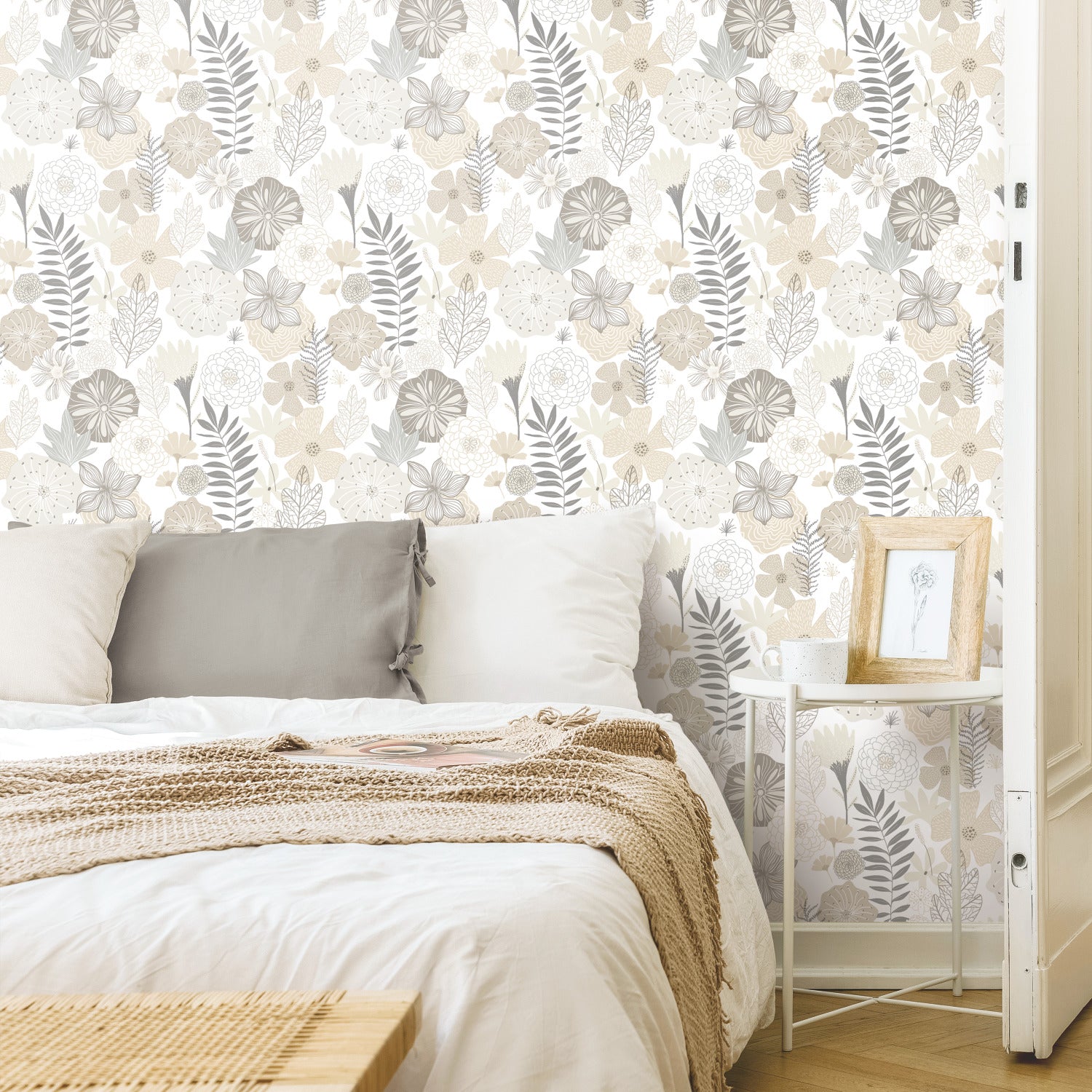 Perennial Blooms Peel and Stick Wallpaper in a room setting