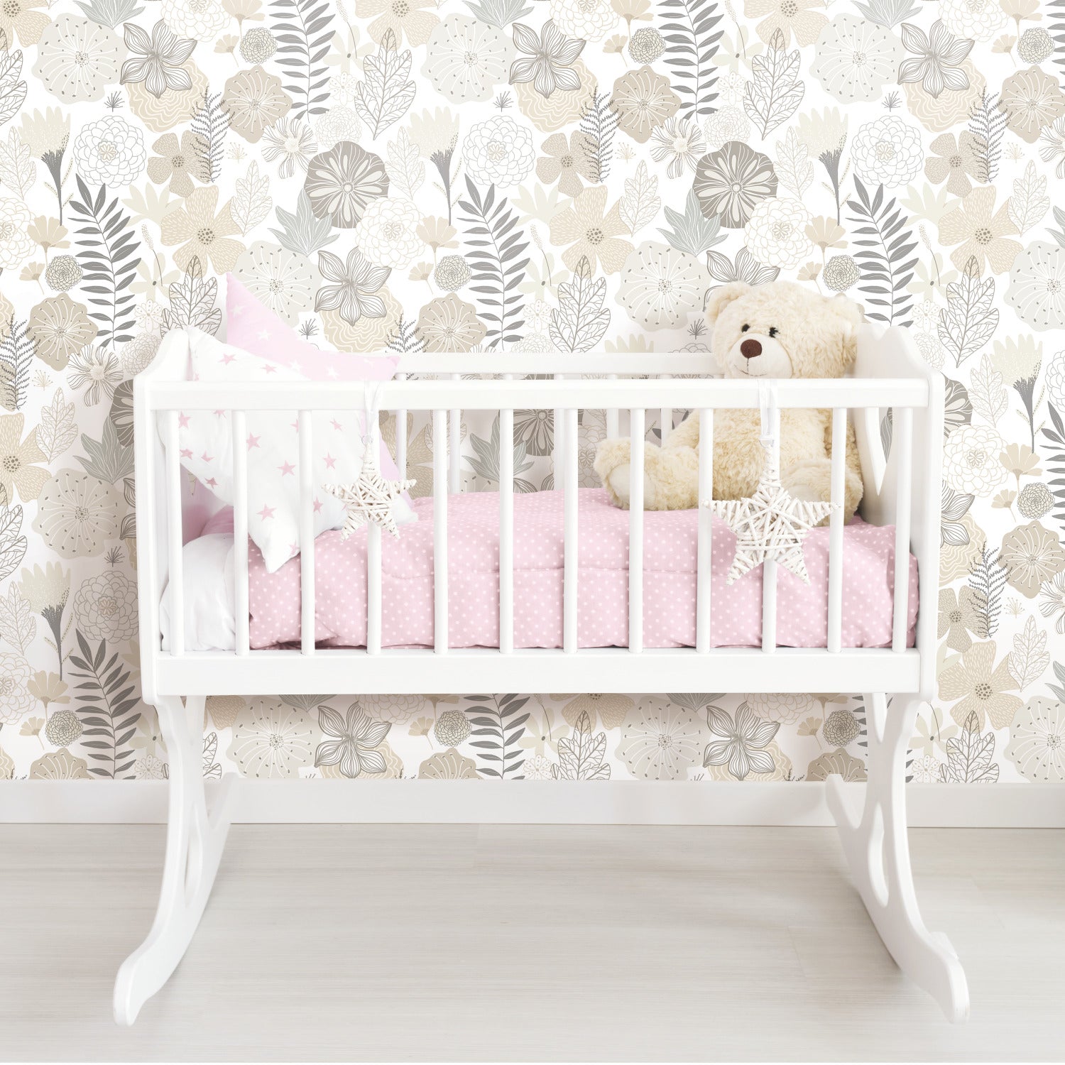 Perennial Blooms Peel and Stick Wallpaper in a room setting