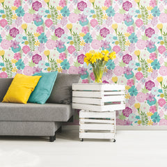 Perennial Blooms Peel and Stick Wallpaper in a room setting