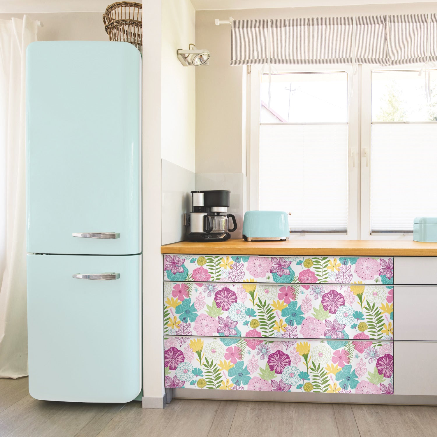 Perennial Blooms Peel and Stick Wallpaper in a room setting