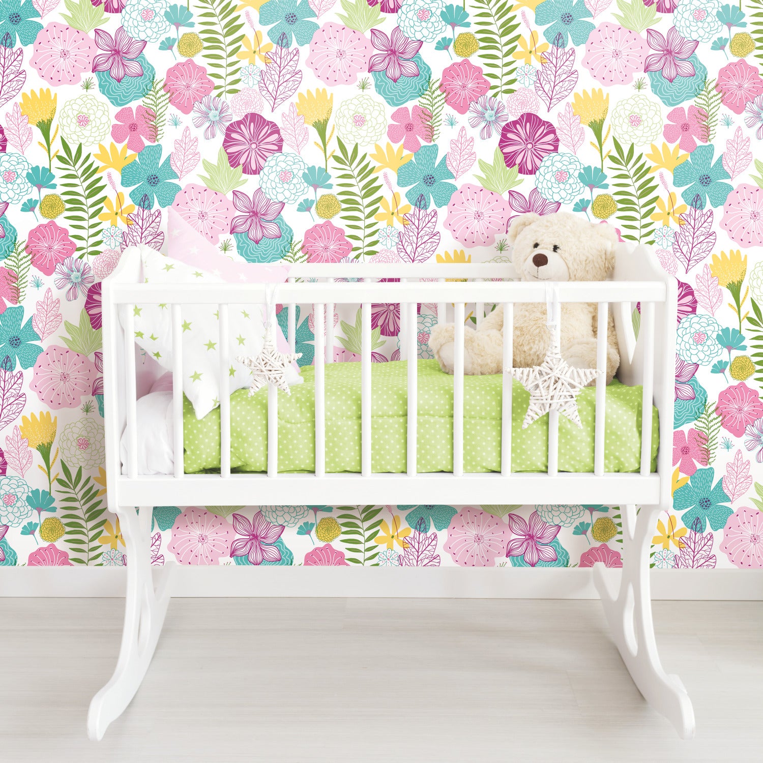 Perennial Blooms Peel and Stick Wallpaper in a room setting