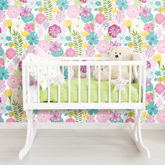 Perennial Blooms Peel and Stick Wallpaper in a room setting