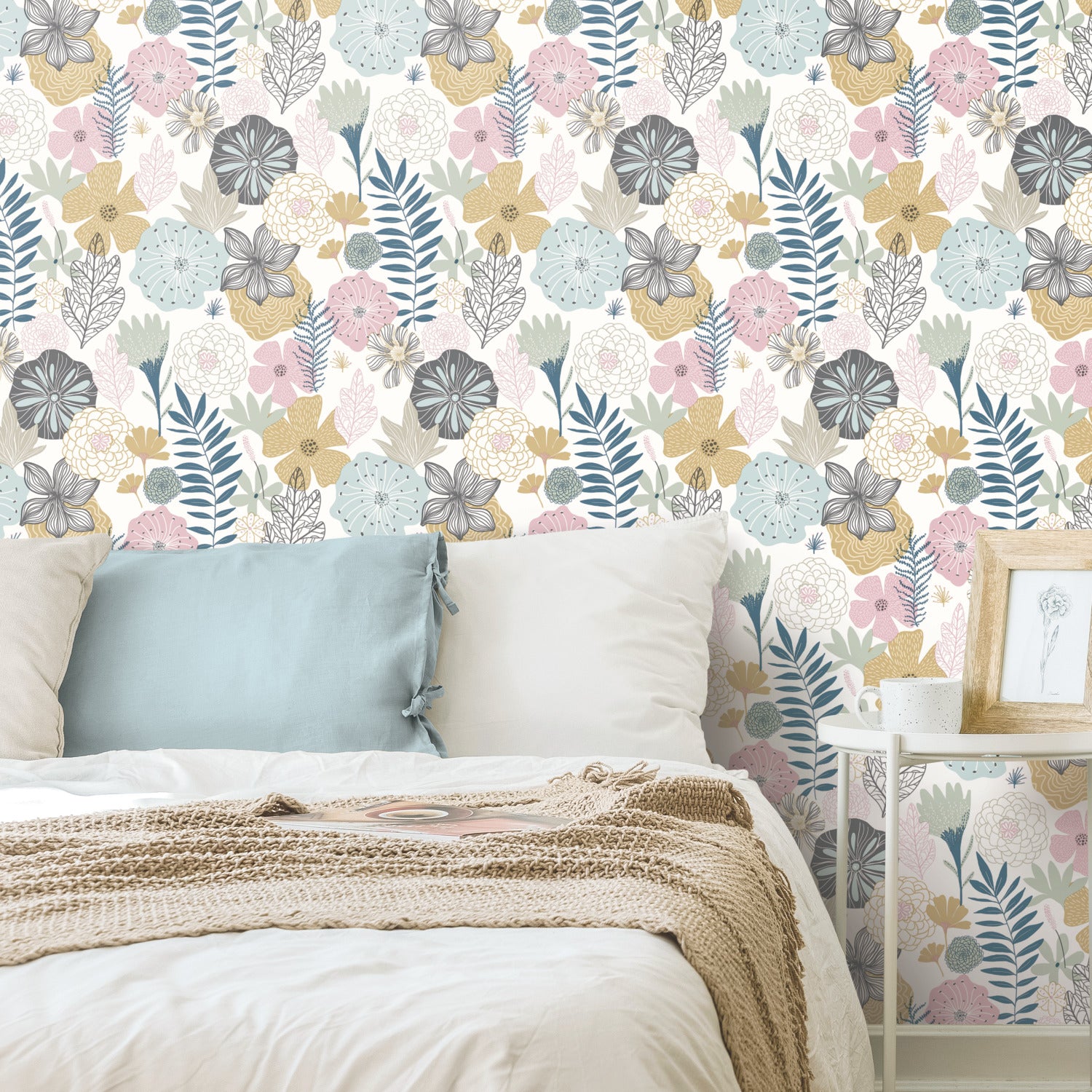 Perennial Blooms Peel and Stick Wallpaper in a room setting