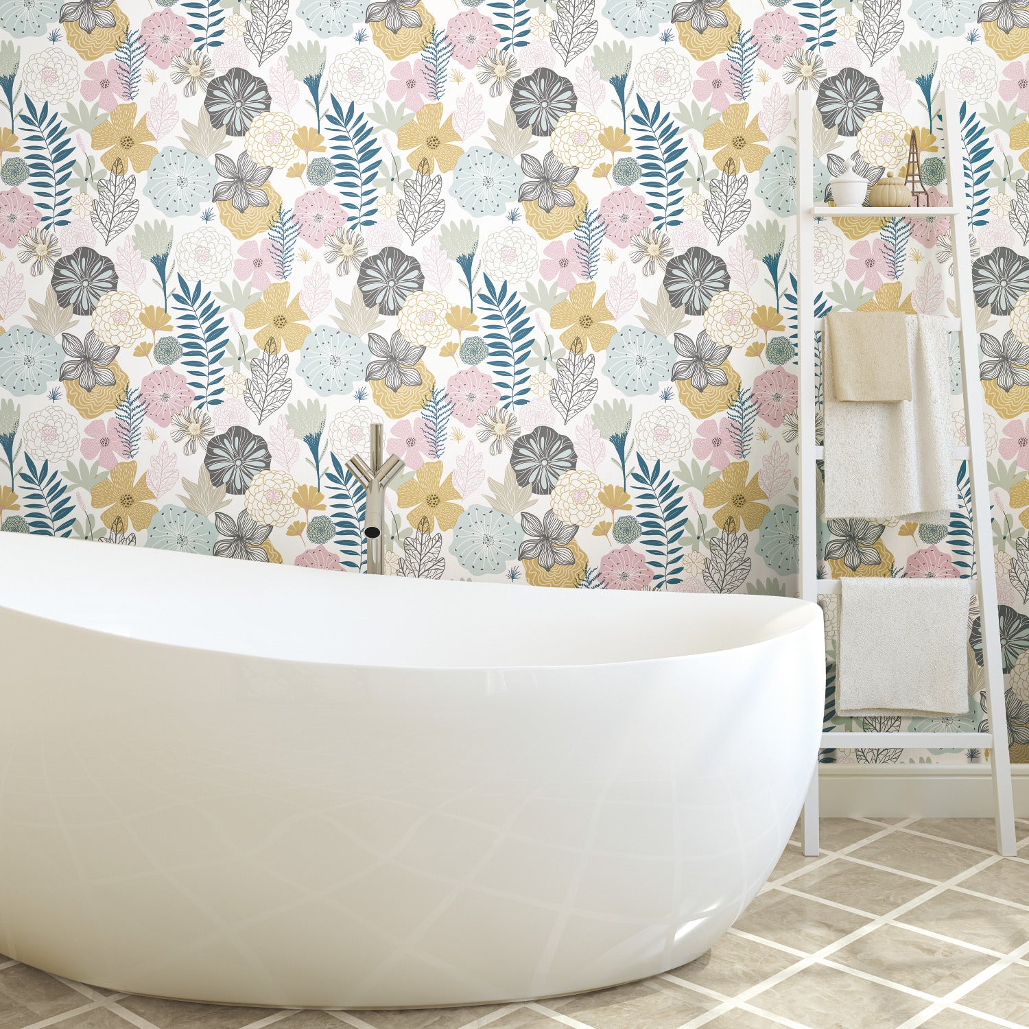 Perennial Blooms Peel and Stick Wallpaper in a room setting