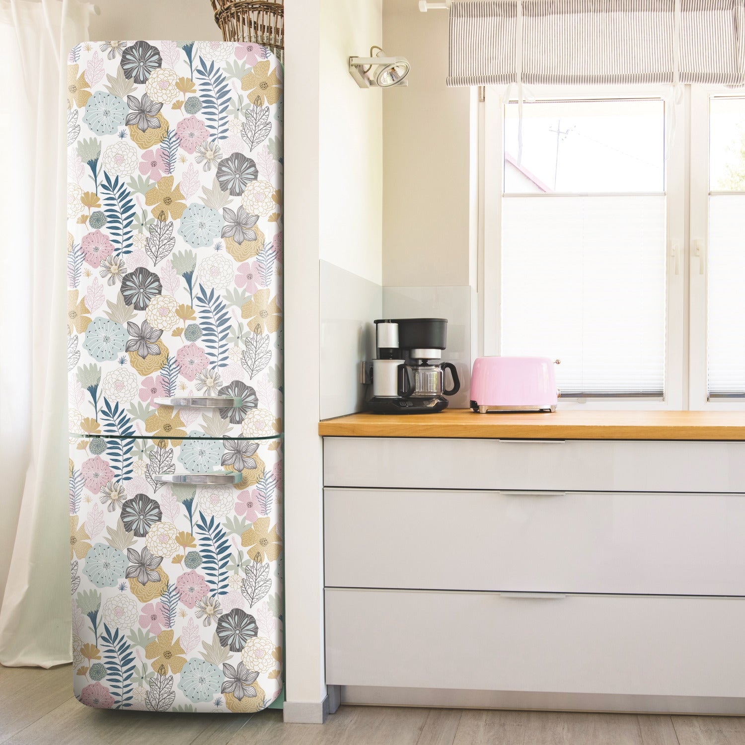 Perennial Blooms Peel and Stick Wallpaper in a room setting