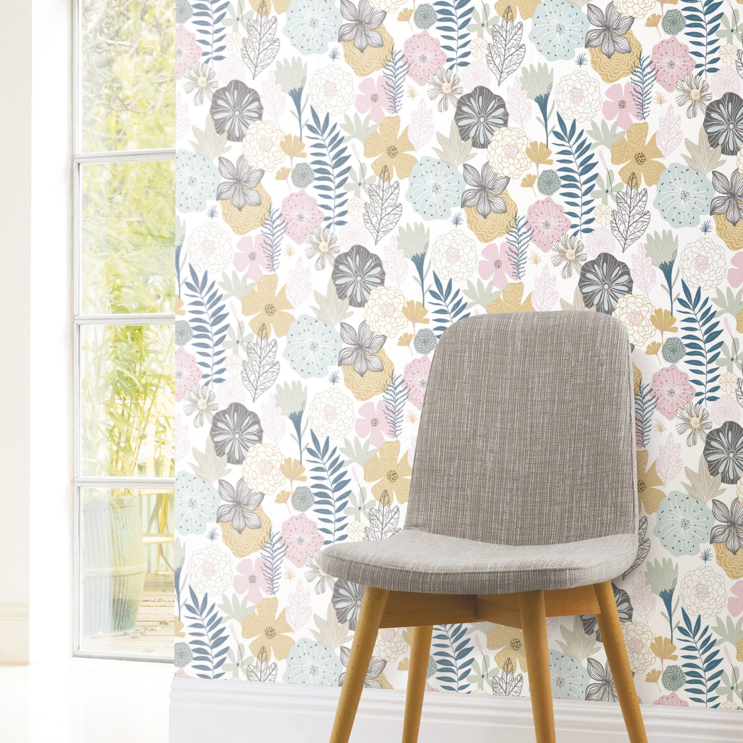Perennial Blooms Peel and Stick Wallpaper in a room setting