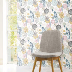 Perennial Blooms Peel and Stick Wallpaper in a room setting