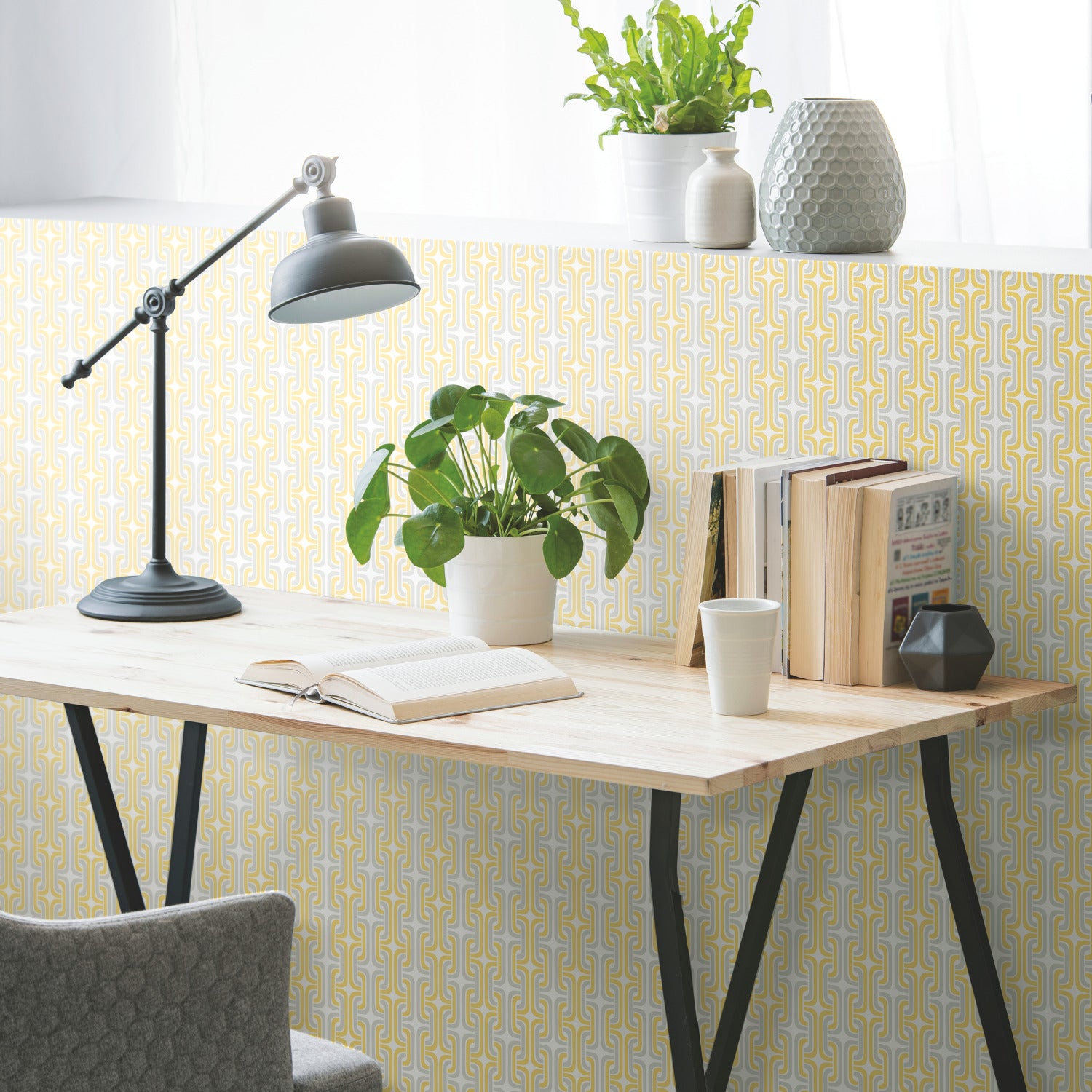 Mod Lattice Peel and Stick Wallpaper in a room setting