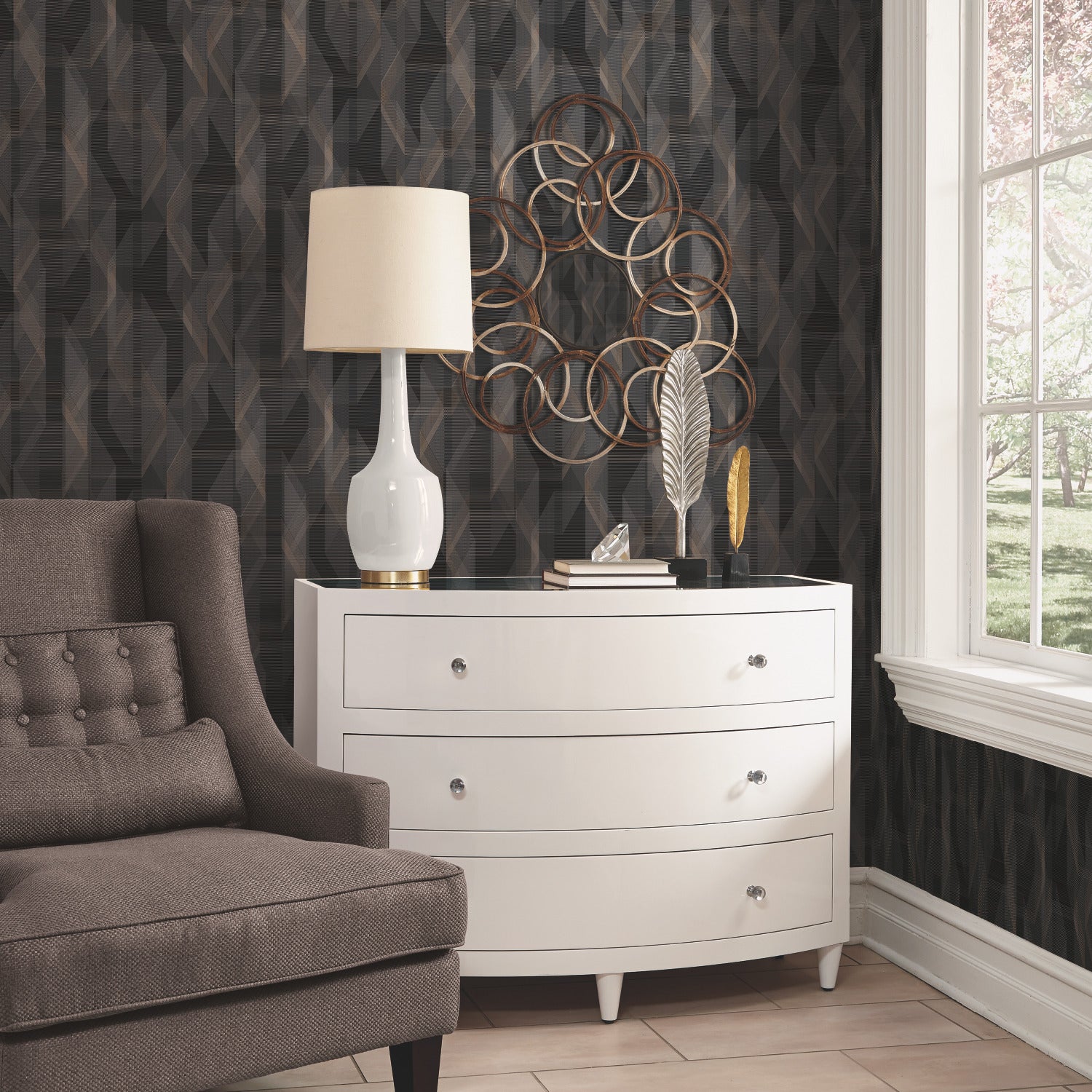 Debonair Geometric Peel and Stick Wallpaper in a room setting