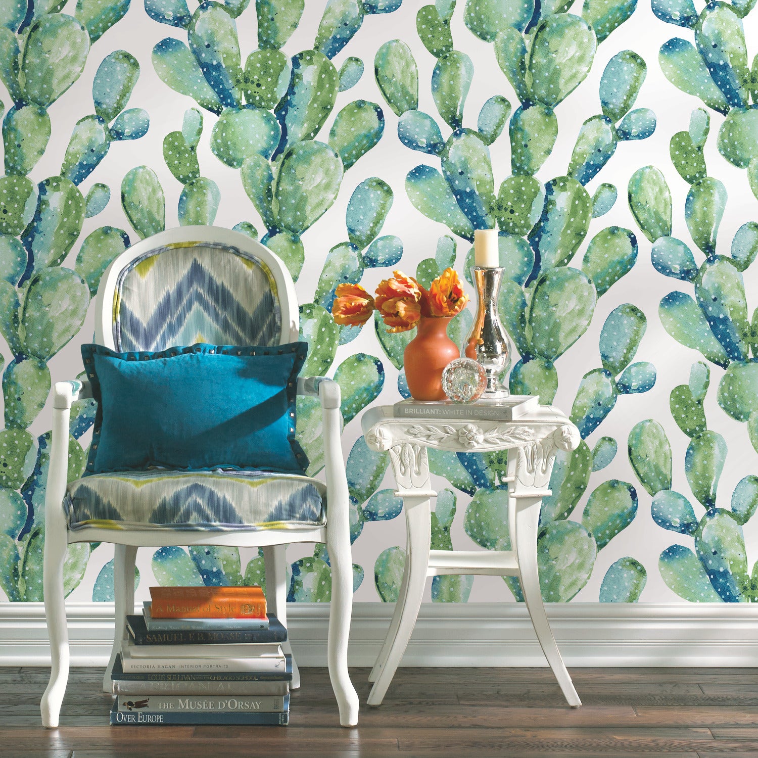 Prickly Pear Cactus Peel and Stick Wallpaper in a room setting