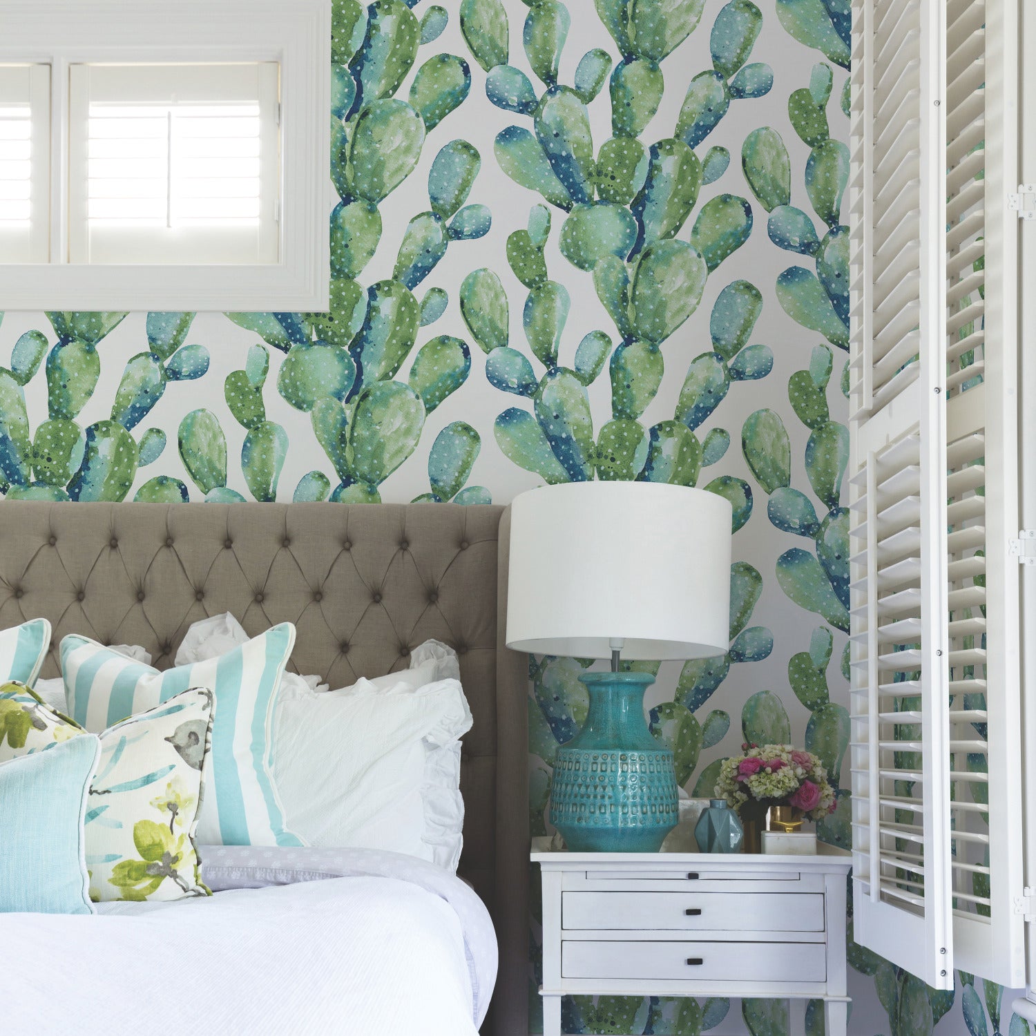 Prickly Pear Cactus Peel and Stick Wallpaper in a room setting
