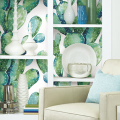 Prickly Pear Cactus Peel and Stick Wallpaper in a room setting