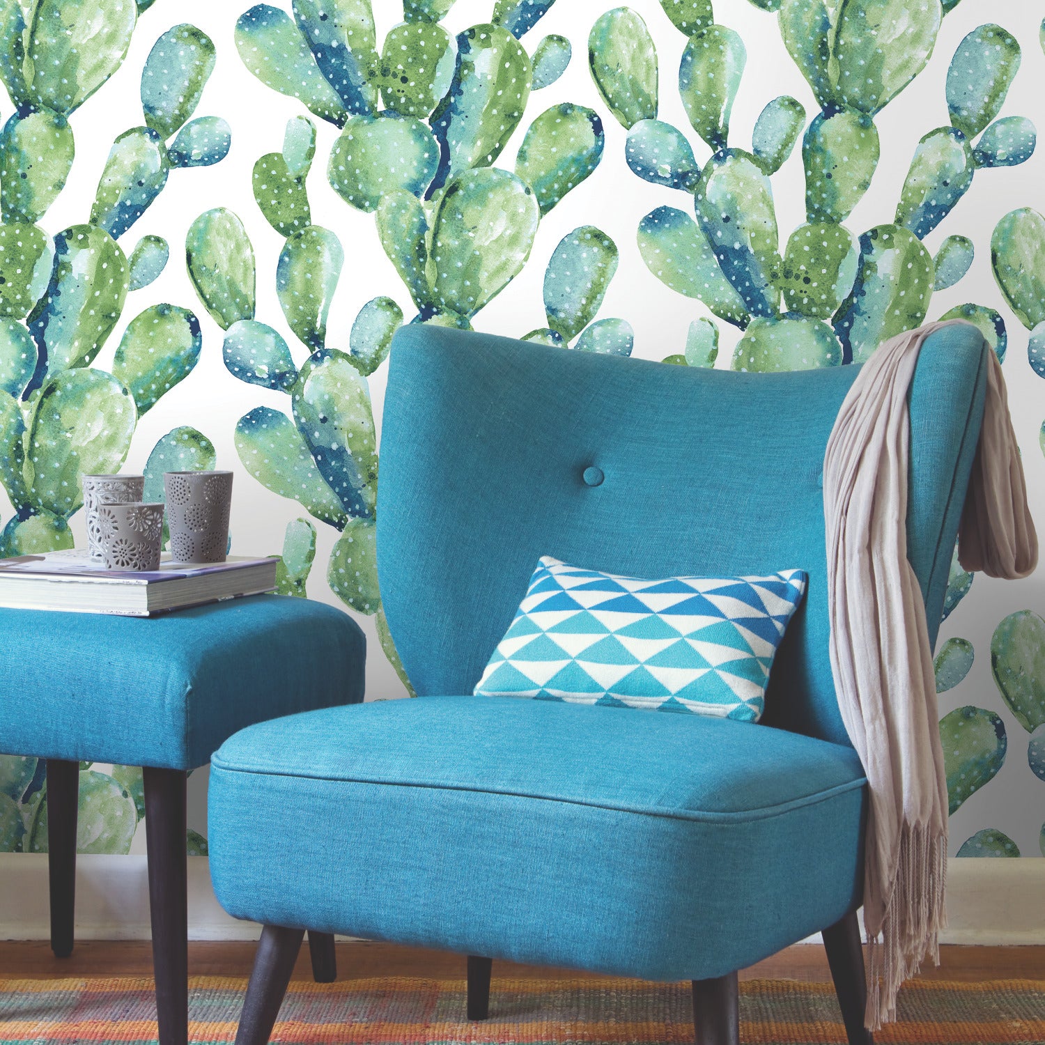 Prickly Pear Cactus Peel and Stick Wallpaper in a room setting