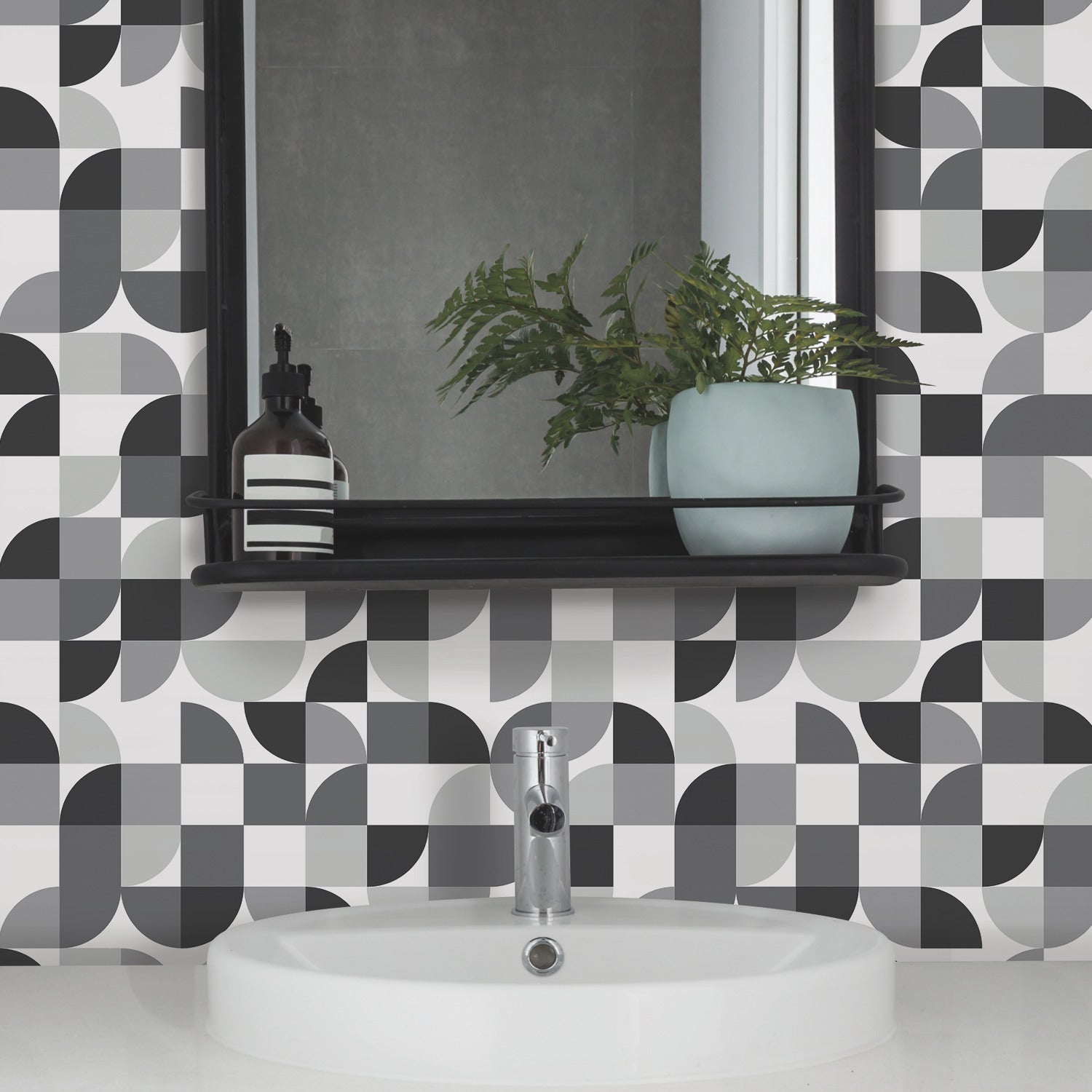 Mid-Century Geometric Peel and Stick Wallpaper in a room setting