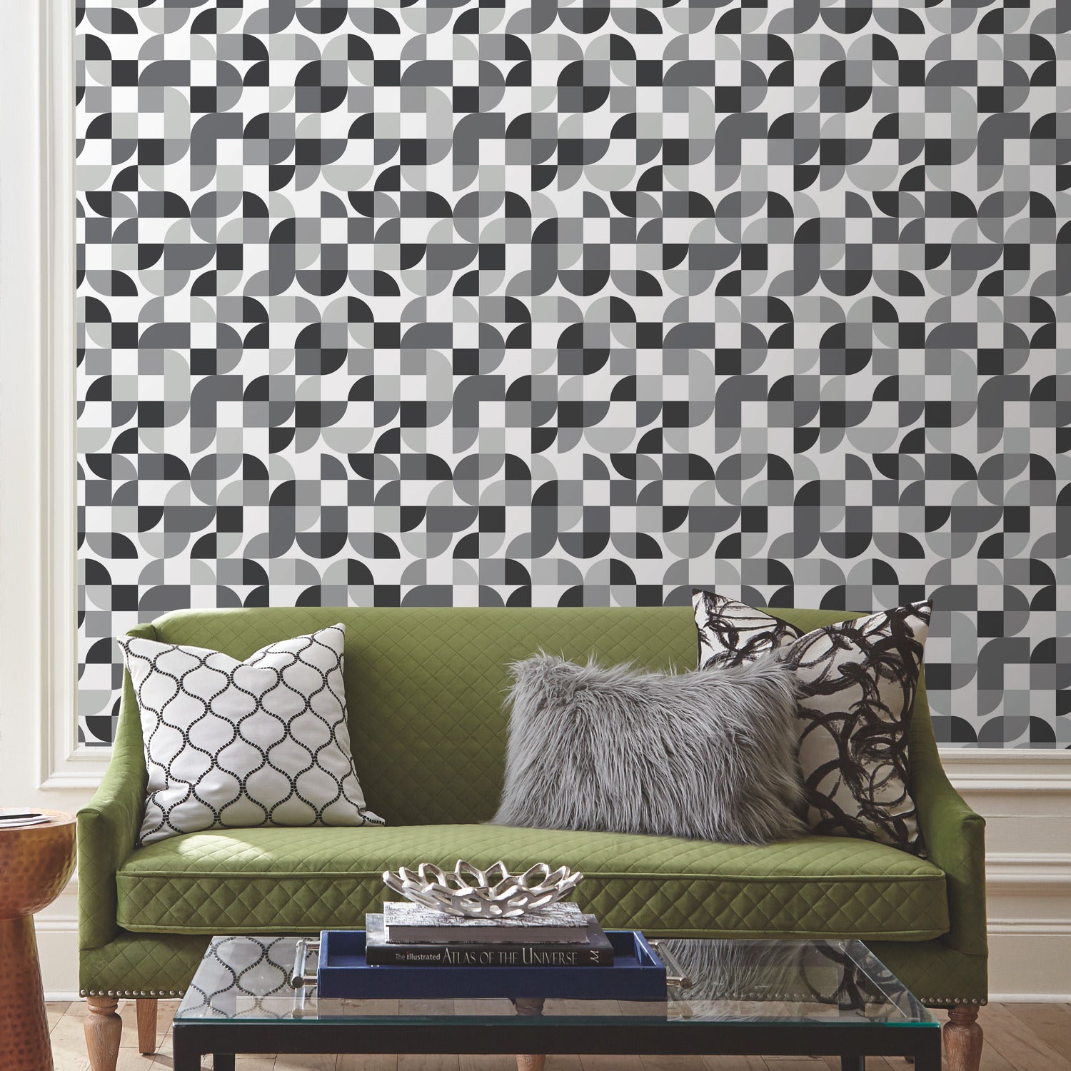 Mid-Century Geometric Peel and Stick Wallpaper in a room setting