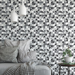 Mid-Century Geometric Peel and Stick Wallpaper in a room setting