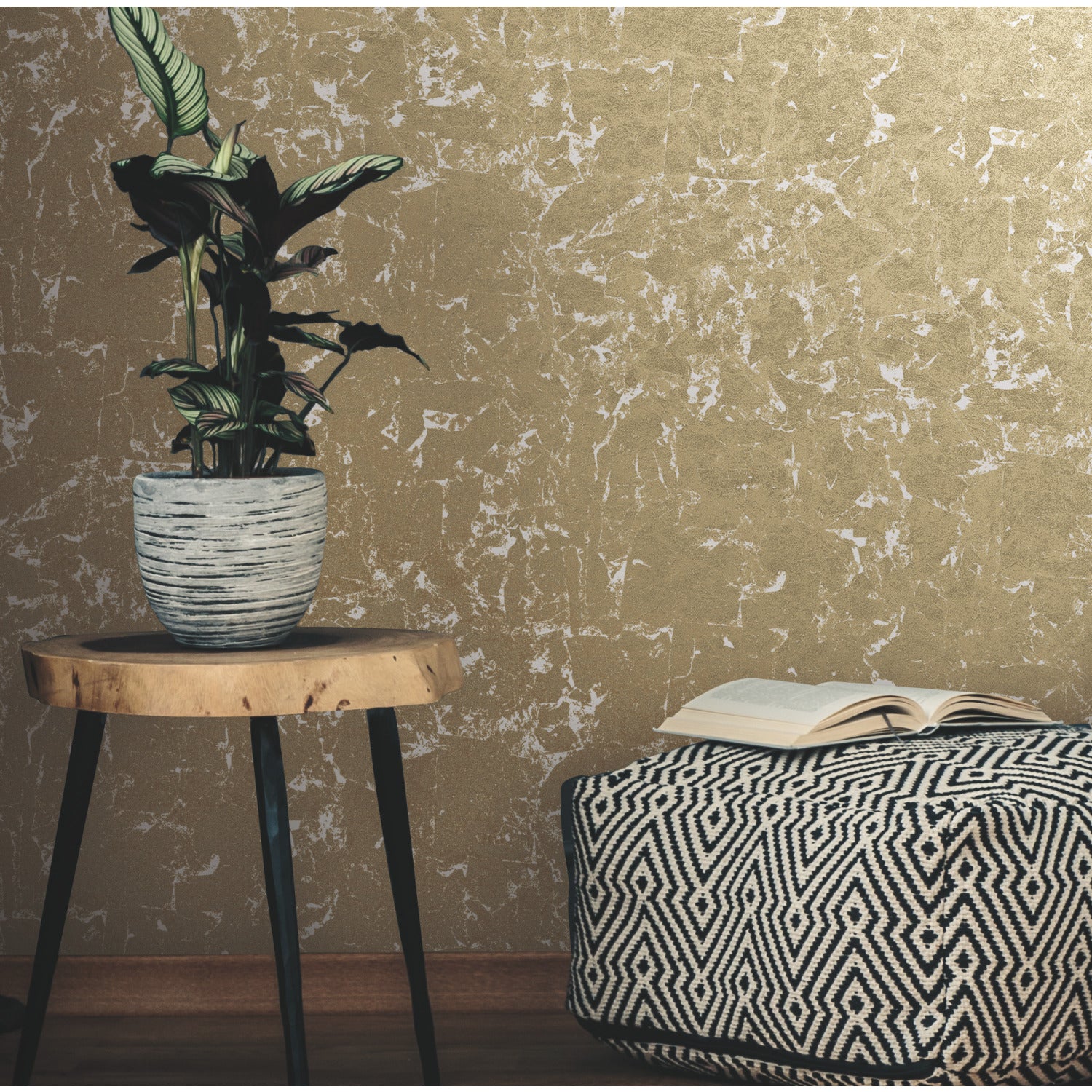 Metallic Leaf Peel and Stick Wallpaper in a room setting