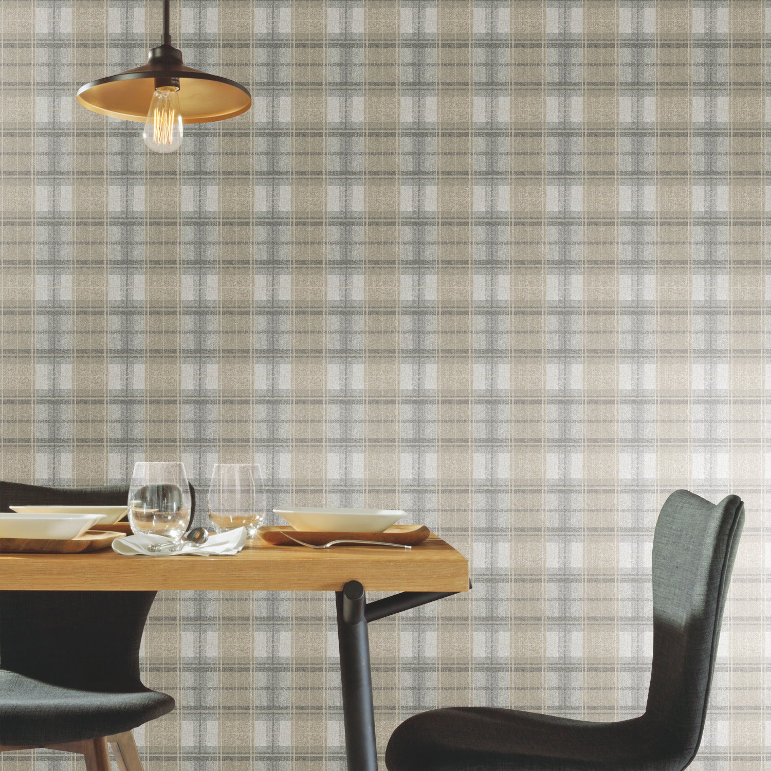 Tweed Plaid Peel and Stick Wallpaper in a room setting