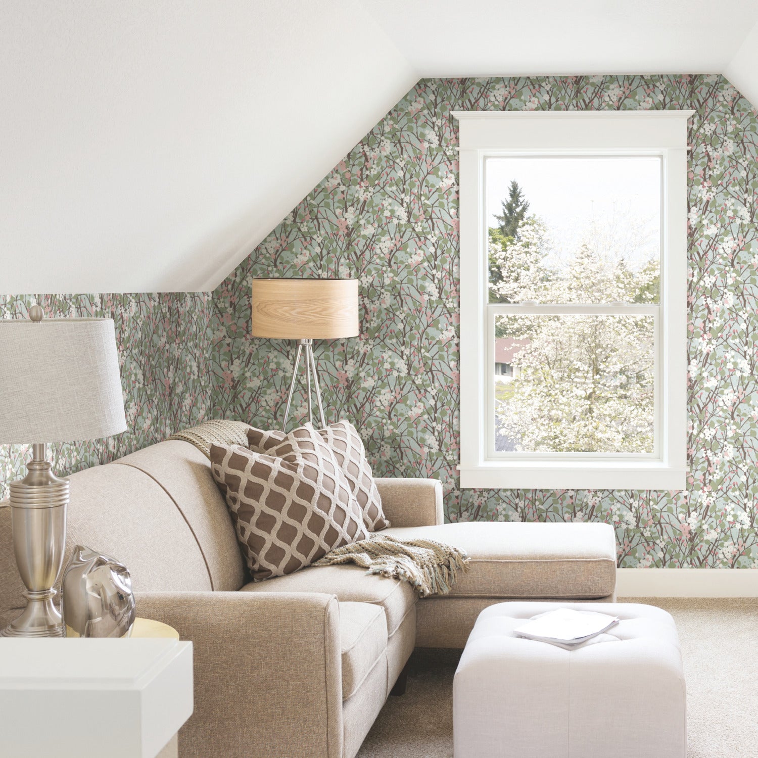 Willow Branch Peel and Stick Wallpaper in a room setting