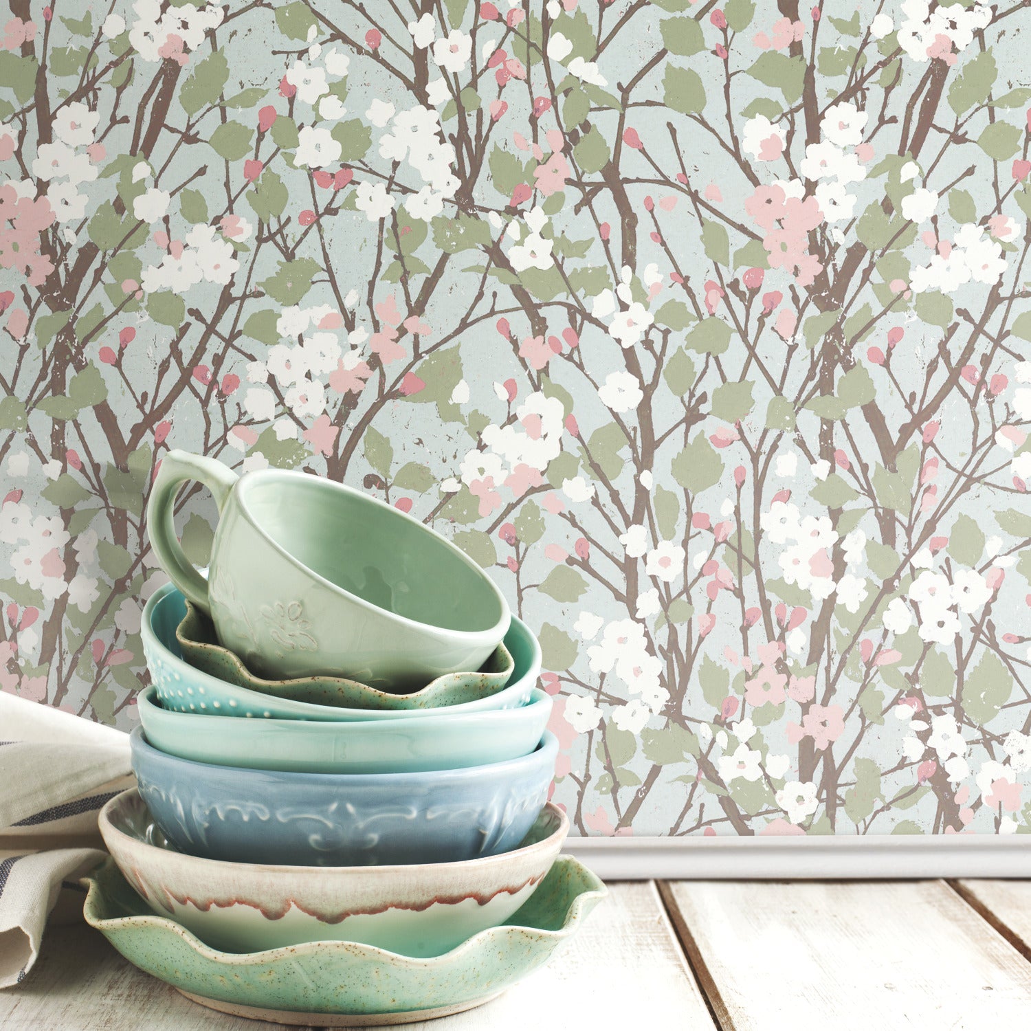 Willow Branch Peel and Stick Wallpaper in a room setting