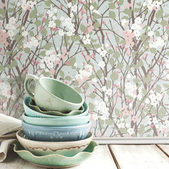 Willow Branch Peel and Stick Wallpaper in a room setting
