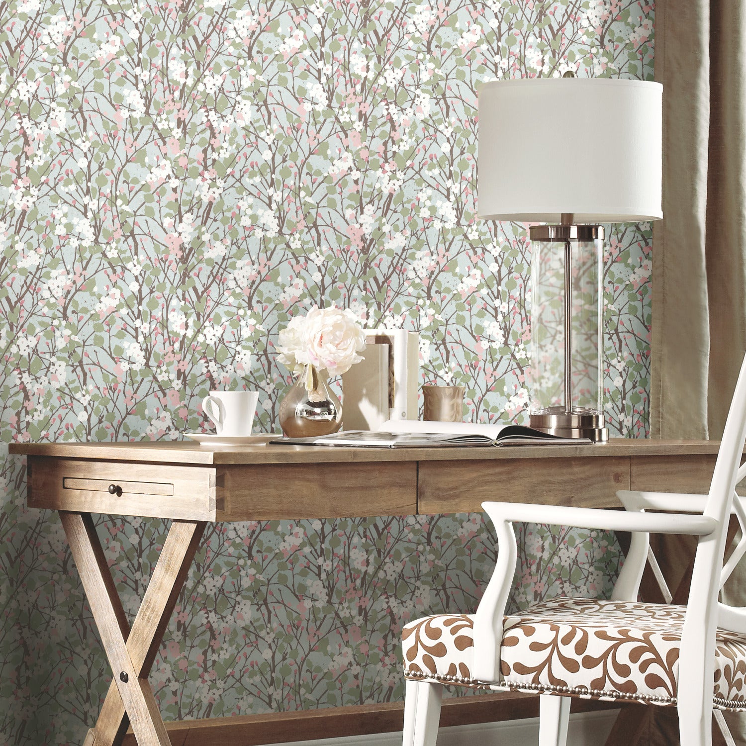 Willow Branch Peel and Stick Wallpaper in a room setting