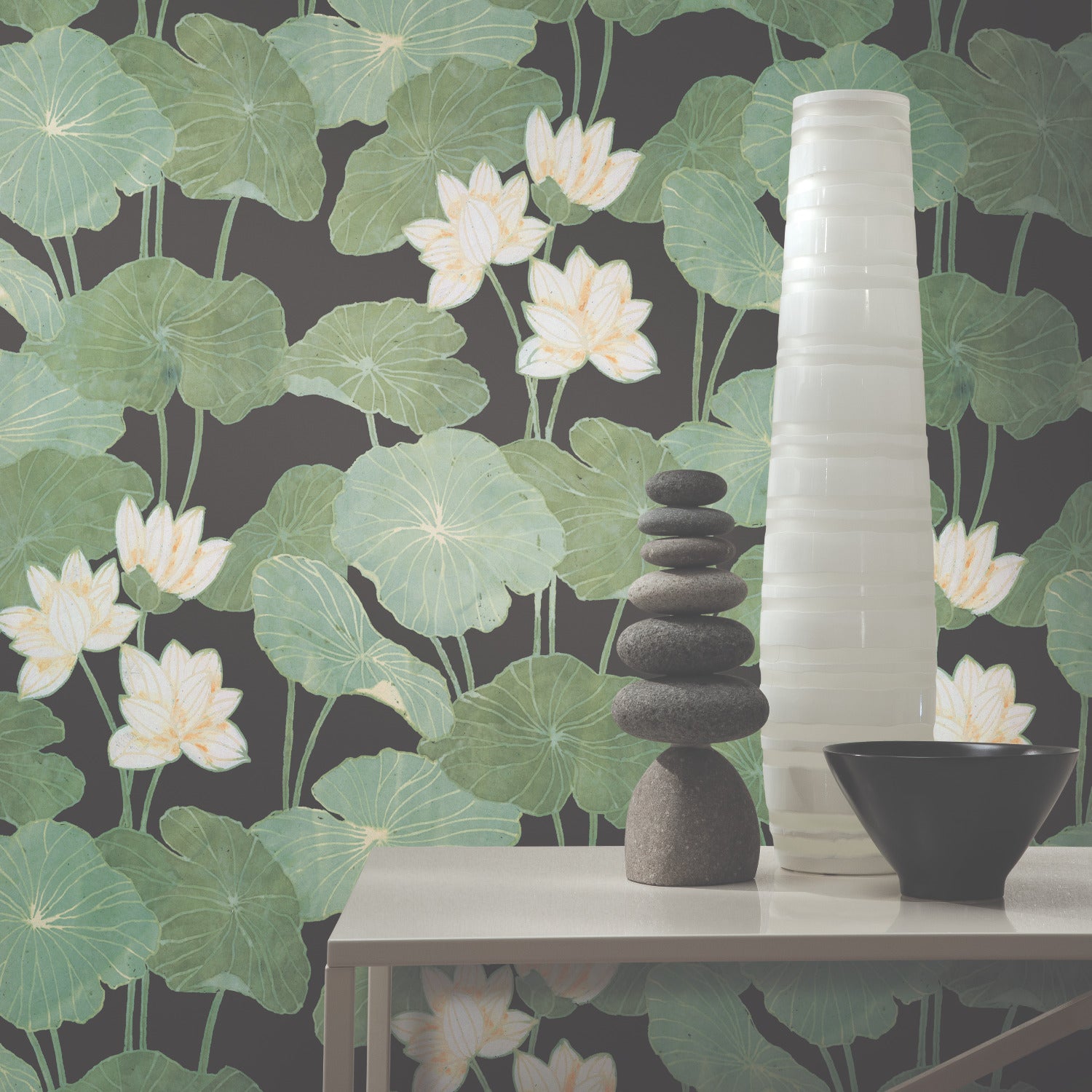 Lily Pad Peel and Stick Wallpaper in a room setting