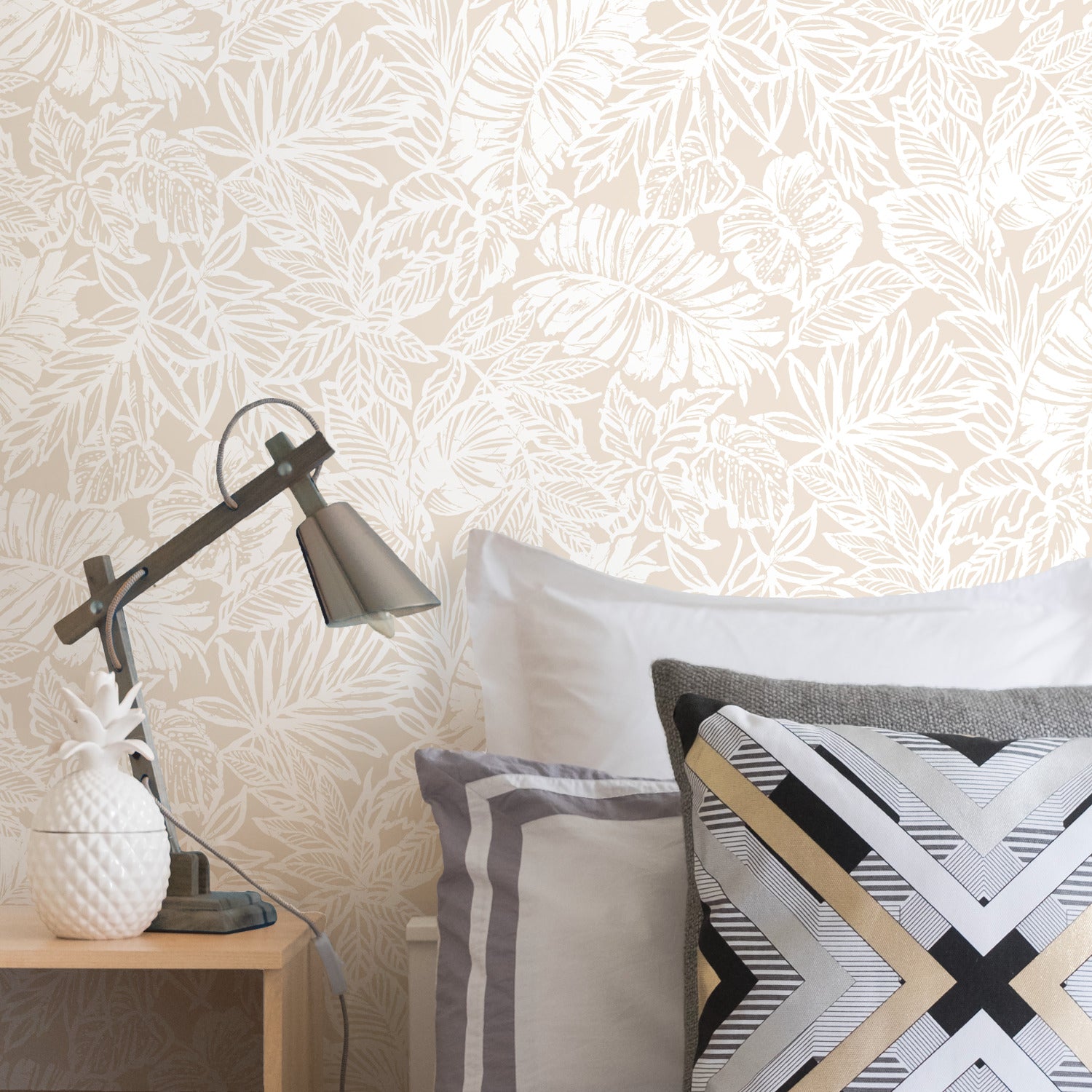 Batik Tropical Leaf Peel and Stick Wallpaper in a room setting