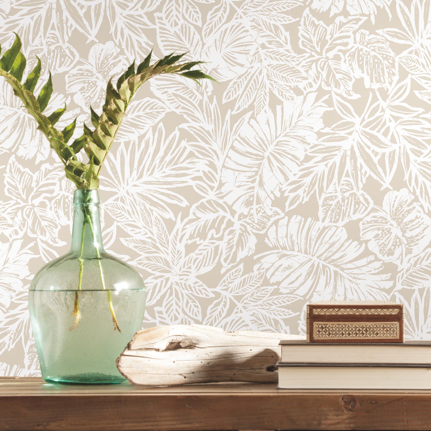 Batik Tropical Leaf Peel and Stick Wallpaper in a room setting