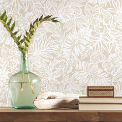 Batik Tropical Leaf Peel and Stick Wallpaper in a room setting