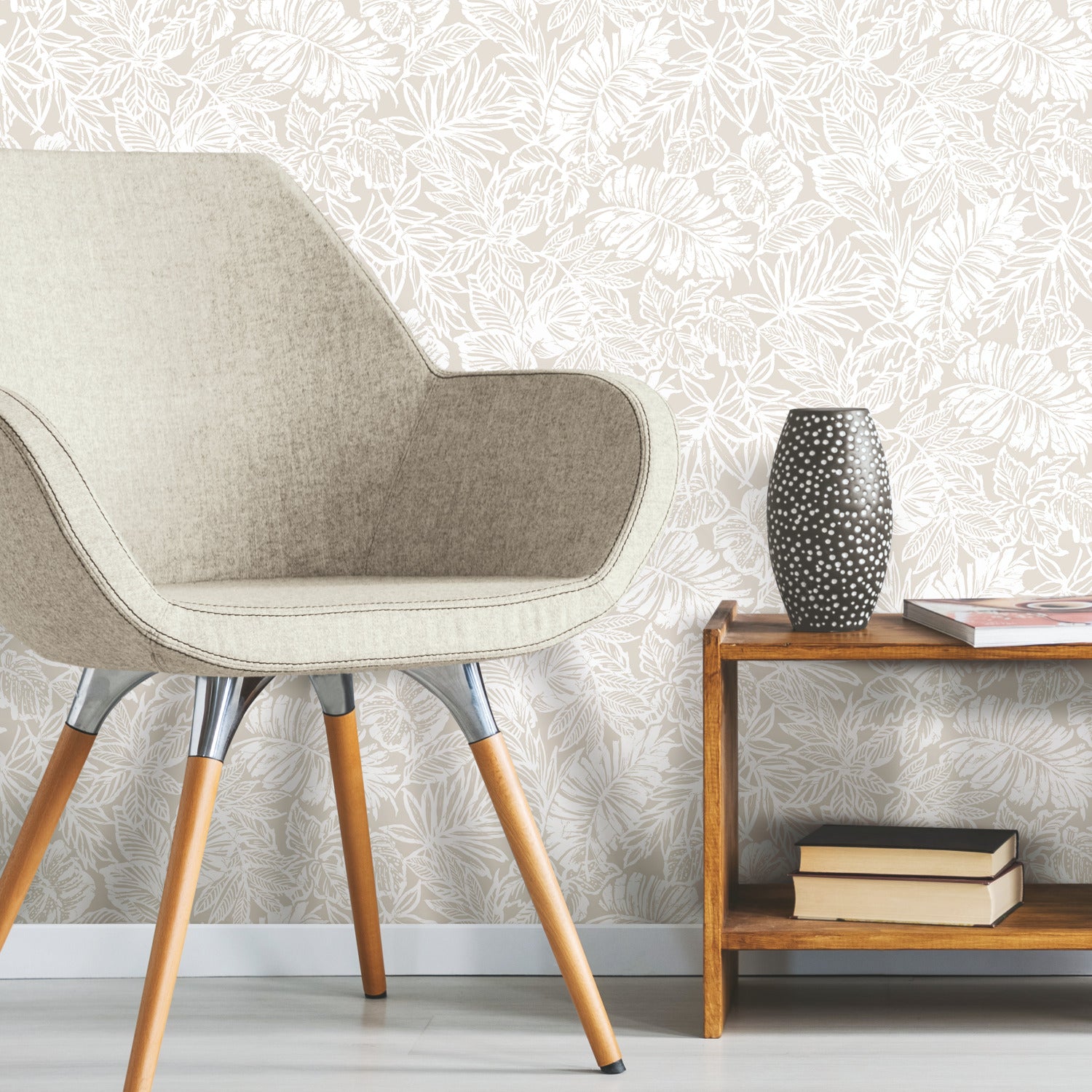 Batik Tropical Leaf Peel and Stick Wallpaper in a room setting