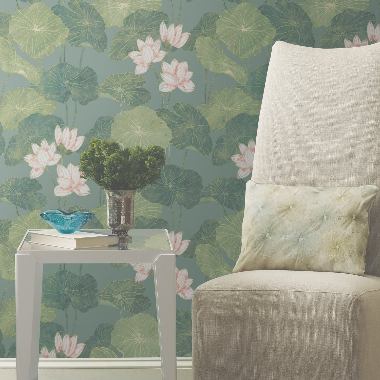 Lily Pad Peel and Stick Wallpaper in a room setting