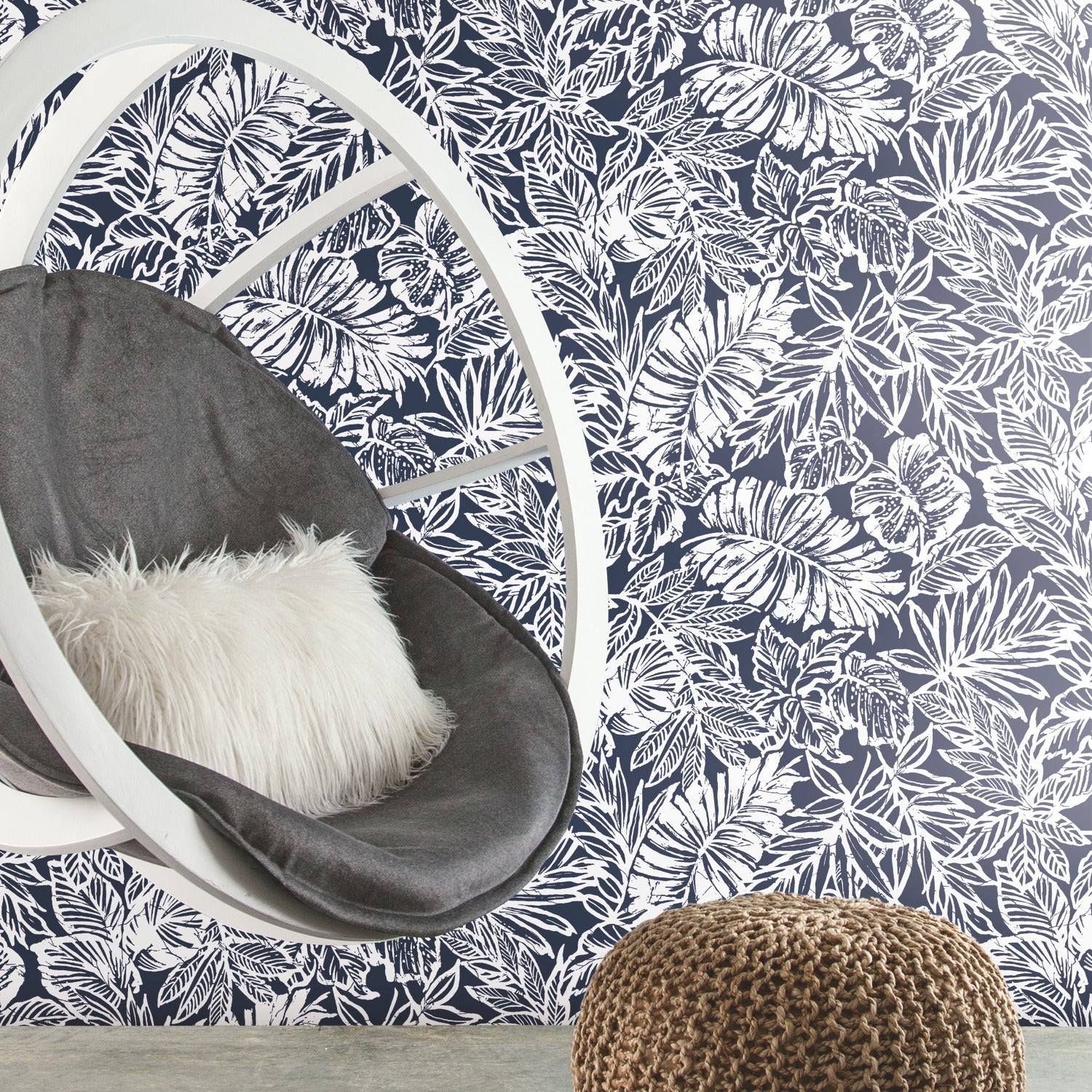Batik Tropical Leaf Peel and Stick Wallpaper in a room setting