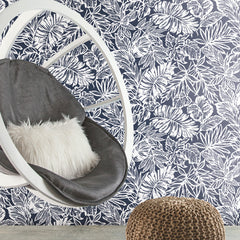 Batik Tropical Leaf Peel and Stick Wallpaper in a room setting