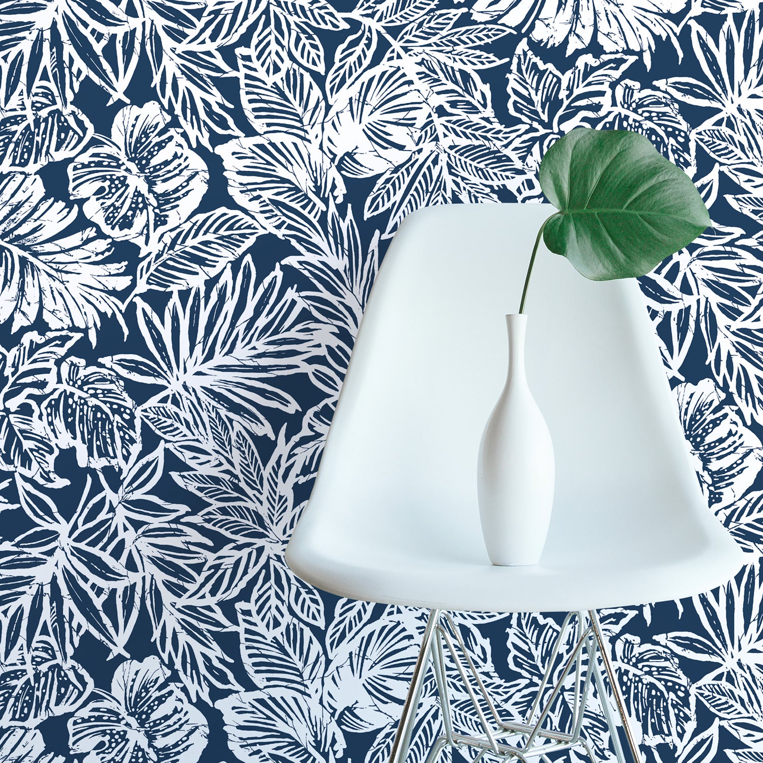 Batik Tropical Leaf Peel and Stick Wallpaper in a room setting
