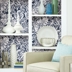 Batik Tropical Leaf Peel and Stick Wallpaper in a room setting