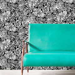 Batik Tropical Leaf Peel and Stick Wallpaper in a room setting
