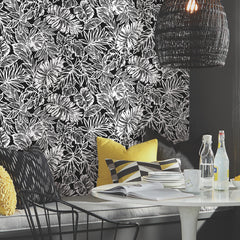 Batik Tropical Leaf Peel and Stick Wallpaper in a room setting