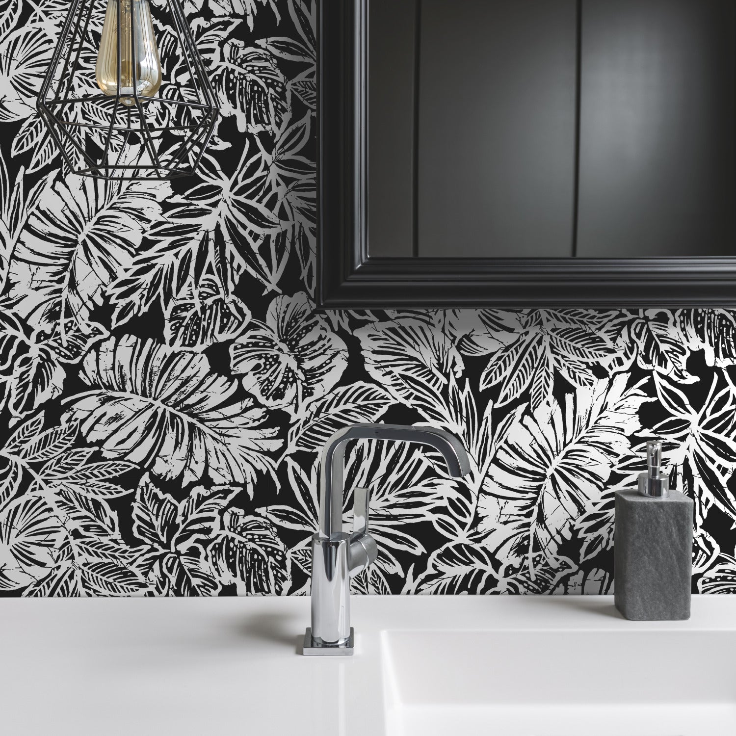 Batik Tropical Leaf Peel and Stick Wallpaper in a room setting