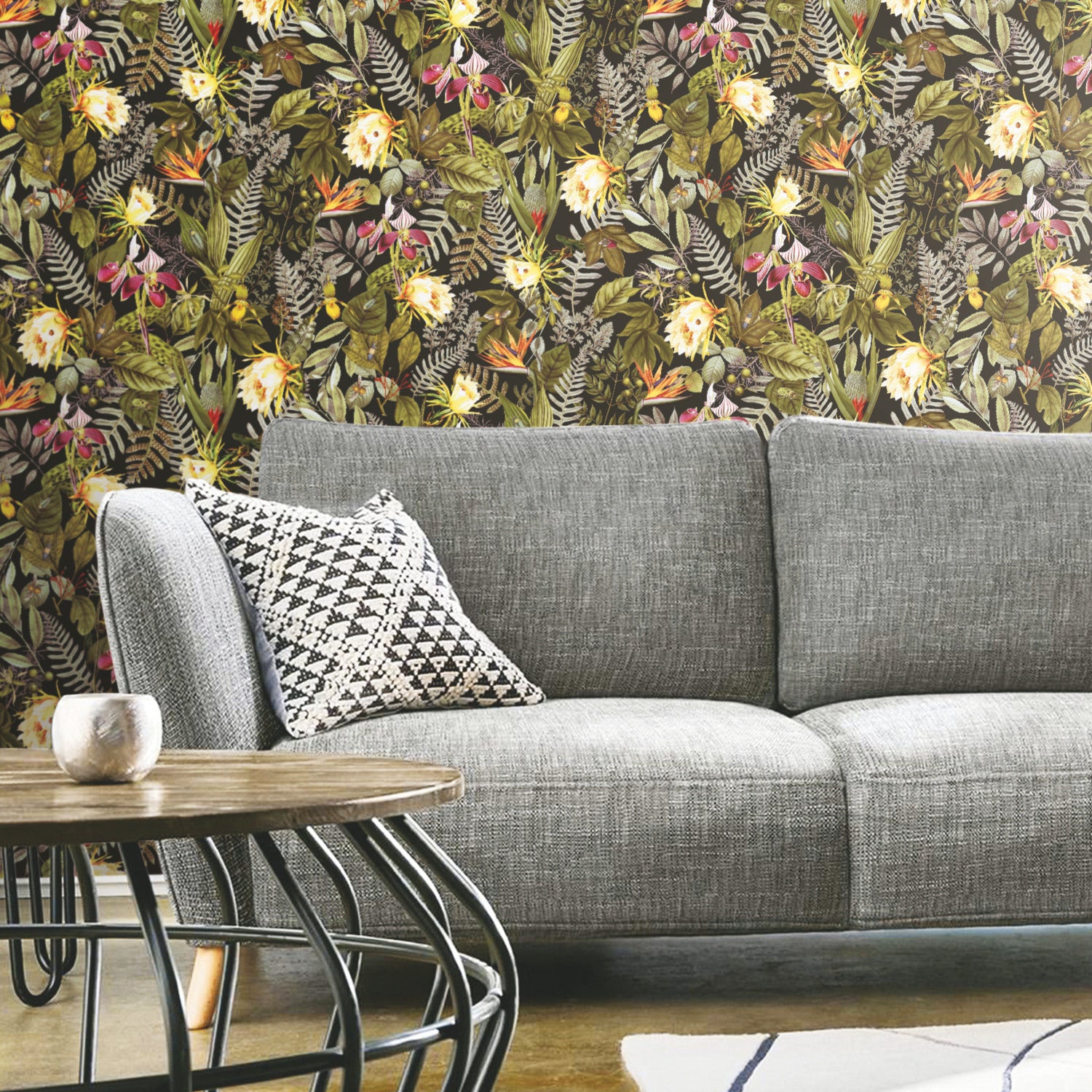 Tropical Flowers Peel and Stick Wallpaper in a room setting