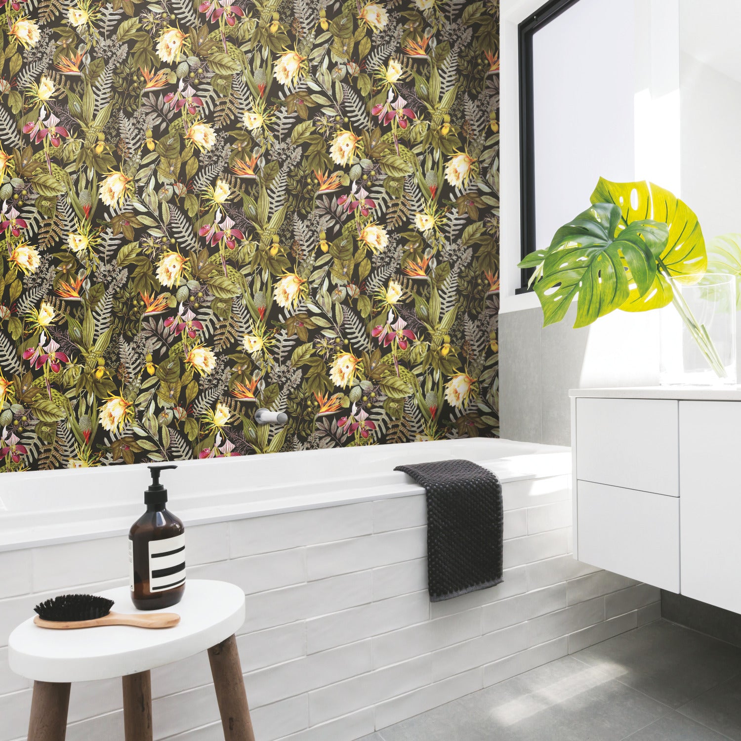 Tropical Flowers Peel and Stick Wallpaper in a room setting
