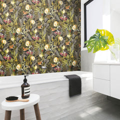 Tropical Flowers Peel and Stick Wallpaper in a room setting