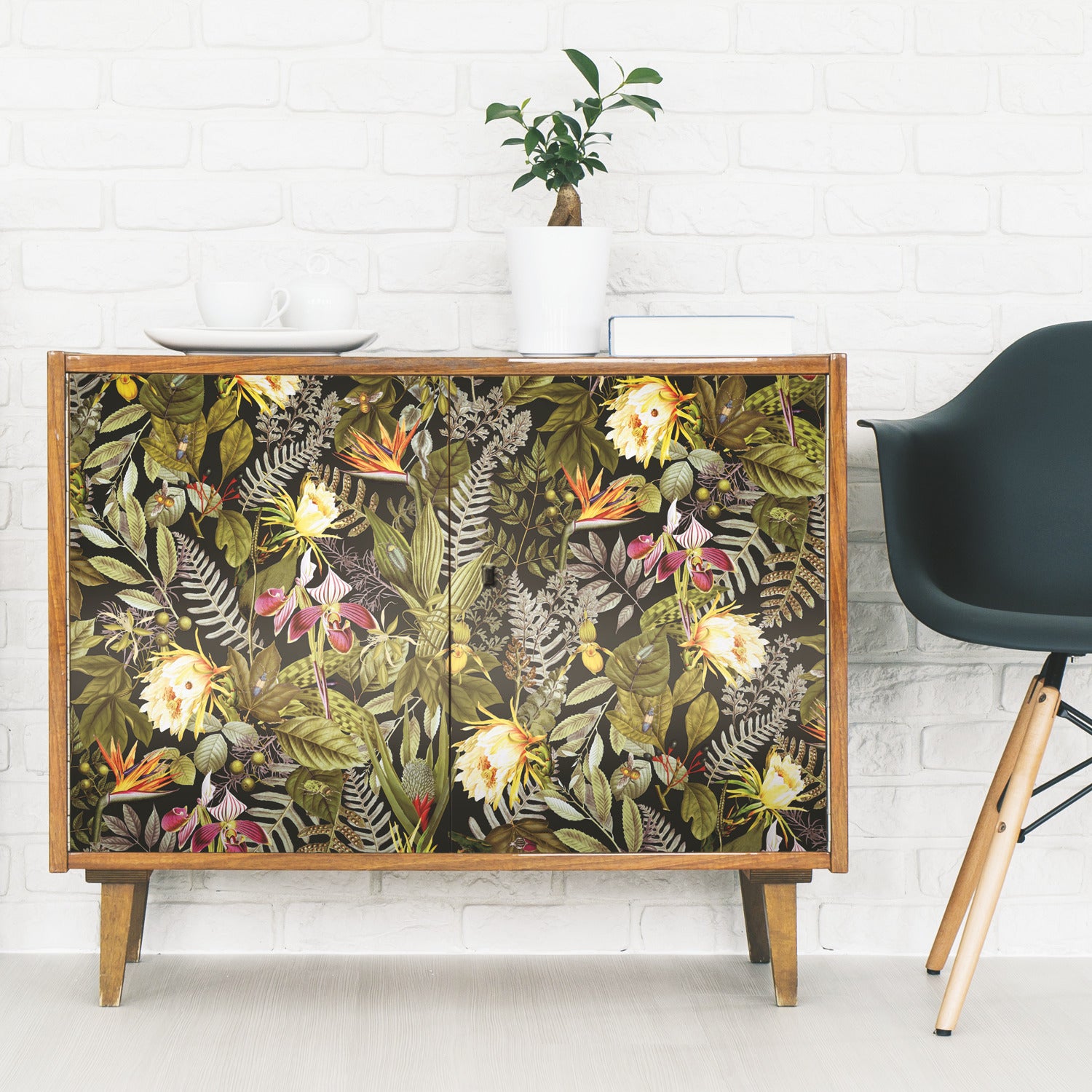 Tropical Flowers Peel and Stick Wallpaper in a room setting