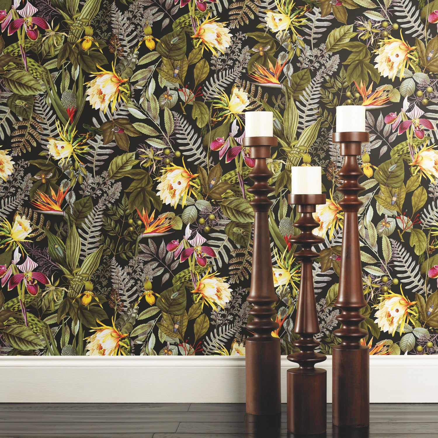 Tropical Flowers Peel and Stick Wallpaper in a room setting